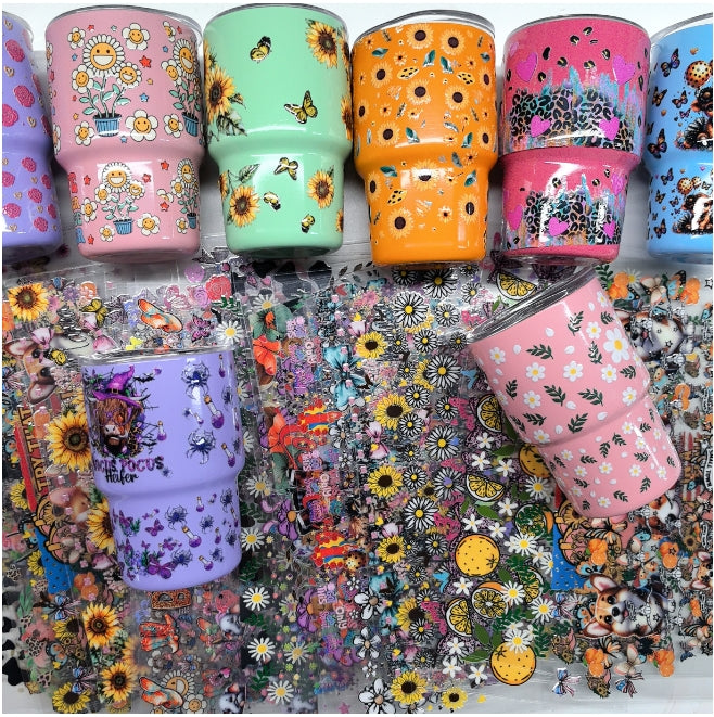 Wholesale 3oz mini stainless steel cup UV DTF stickers Random 20pcs/50pcs Wraps For DIY Craft