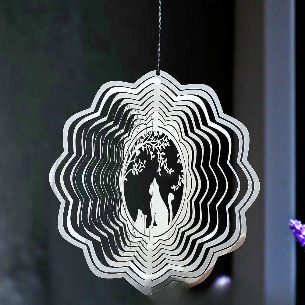 Wholesale15CM 3D Cat Stainless Steel Rotating Wind Chime