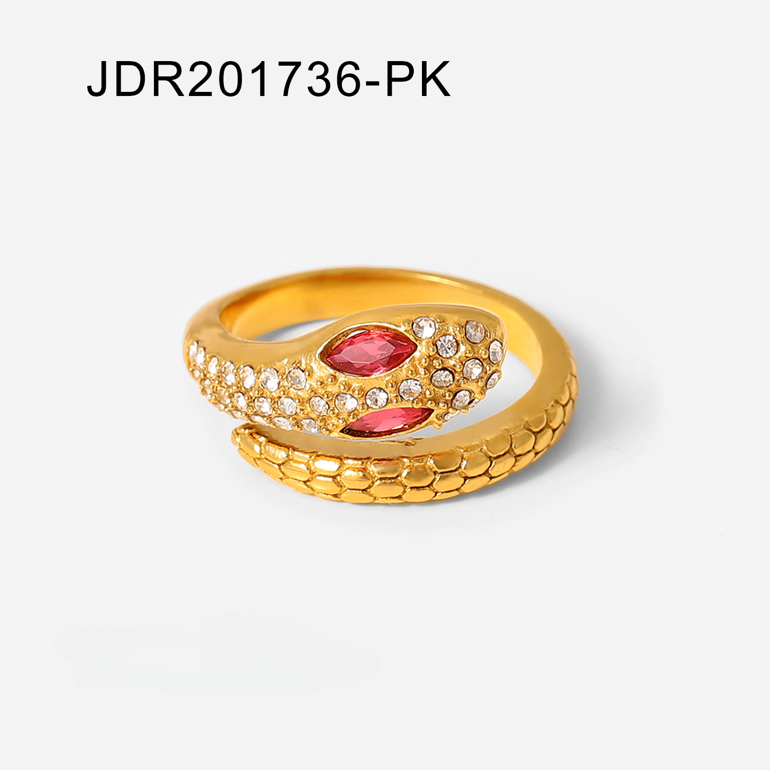 Wholesale Stainless Steel 18K Gold Plated Serpentine Zircon Ring