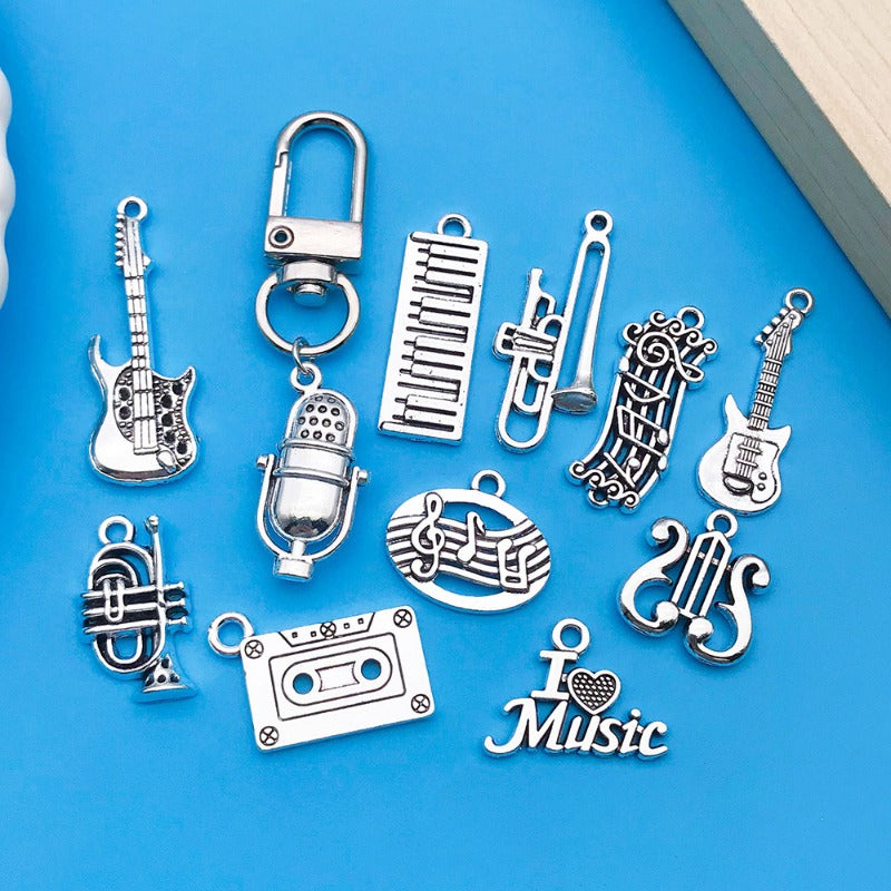 Wholesale Antique Silver Violin Guitar Saxophone Instrument Notes Creative DIY Necklace Bracelet Pendant
