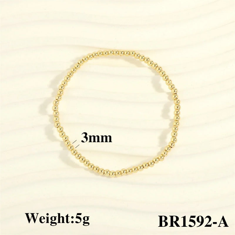 Wholesale Fashionable Color-Retaining Design Hand-Woven Copper Plated 18K Gold Bead Elastic Bracelet