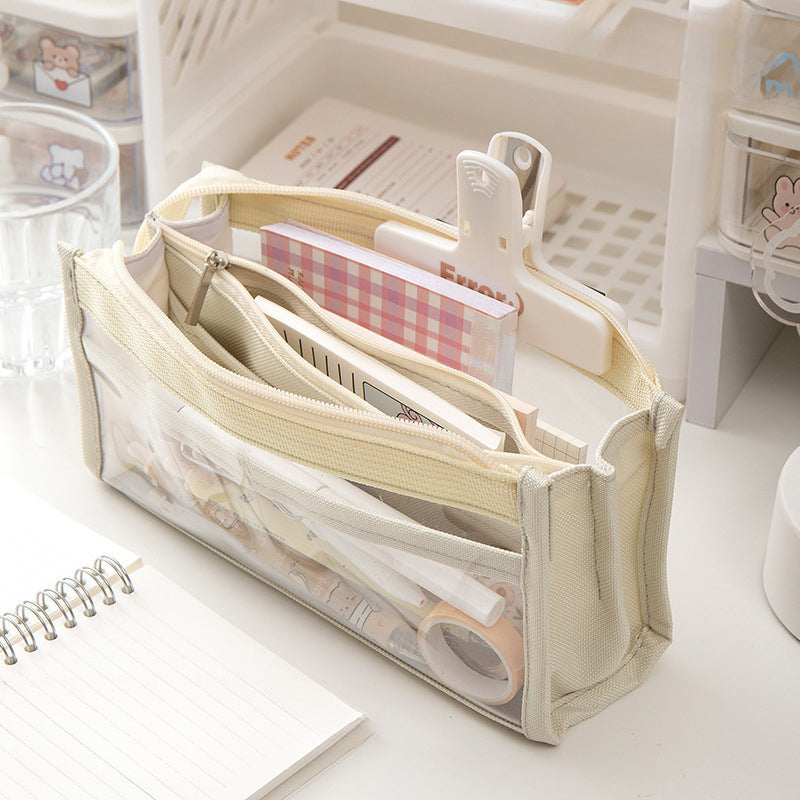 Wholesale Large Capacity Six-layer Transparent Canvas Pencil Case