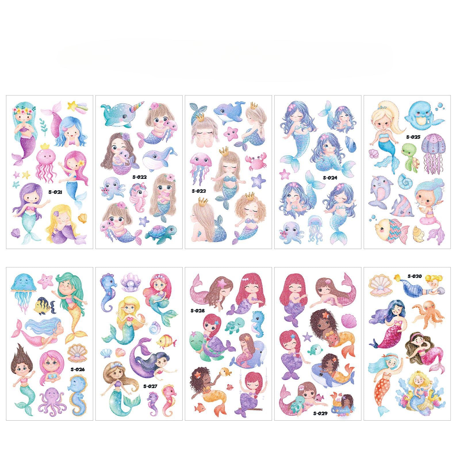 Wholesale 10PCS/SET Children's Watercolor Style Mermaid Tattoo Stickers