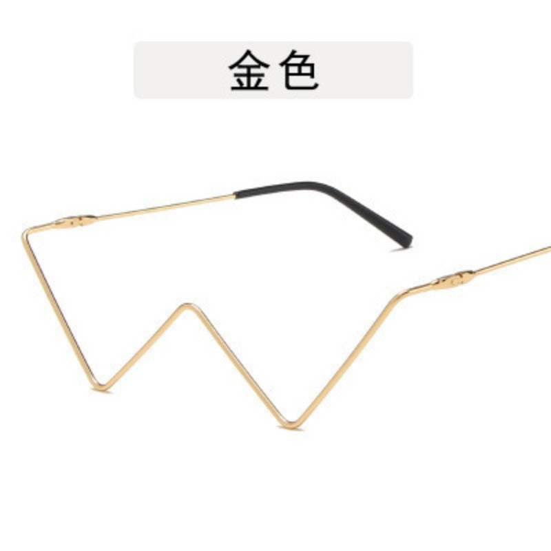 Wholesale Diamond Half Frame Street Shot V-shaped Decorative W-shaped Sunglasses