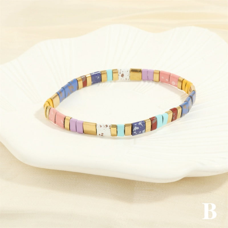 Wholesale Fashion Retro Pull-On Simple Bohemian Hand-woven Elastic Beaded Bracelet