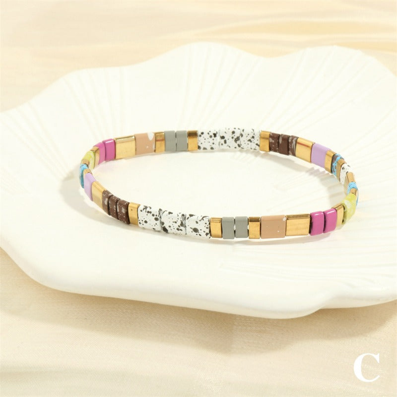 Wholesale Fashion Retro Pull-On Simple Bohemian Hand-woven Elastic Beaded Bracelet