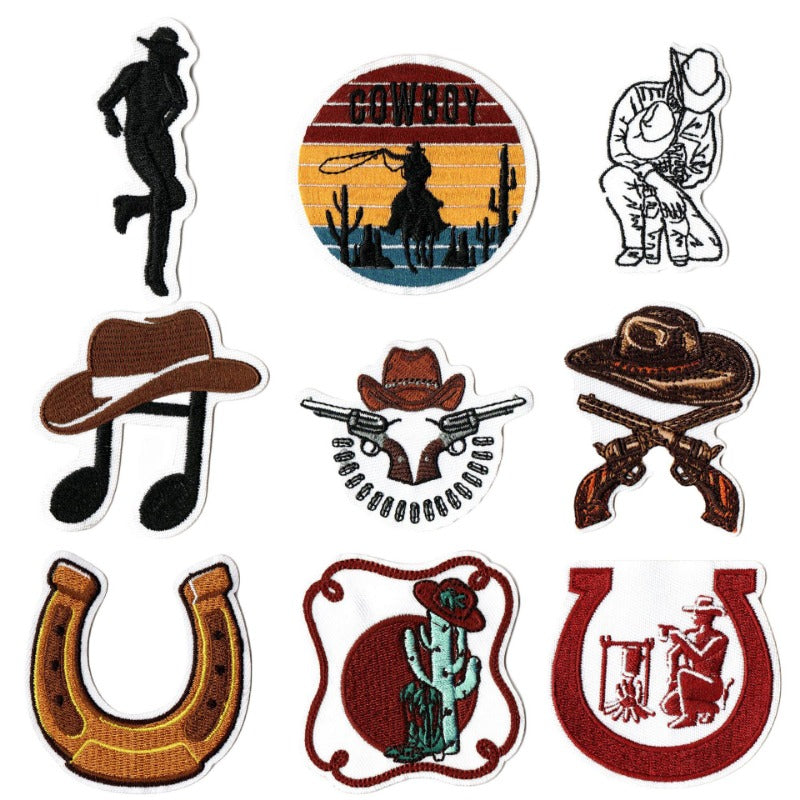 Wholesale Western Cowboy Creative Embroidery Sharpshooter Hat, Reins, Violin Boots Accessories Patch FS