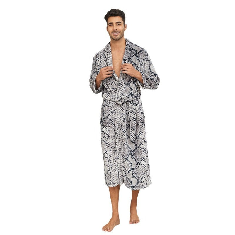Wholesale Home Printed Bandage Warm Bathrobe Home Autumn and Winter Couple Flannel Comfortable Pajamas