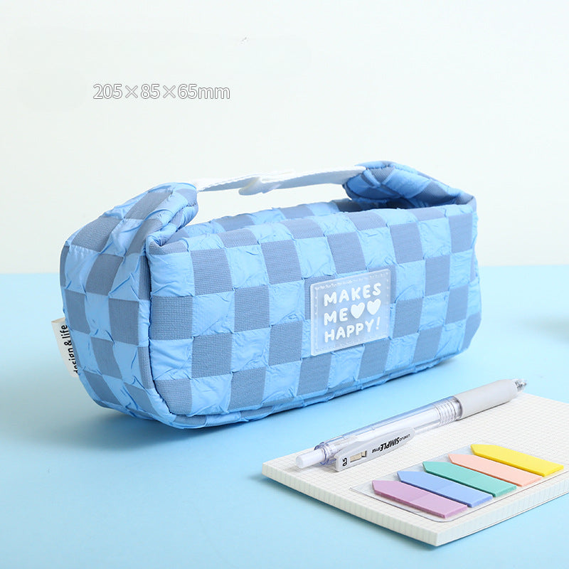 Wholesale Checkerboard Large Capacity Canvas Pencil Bag