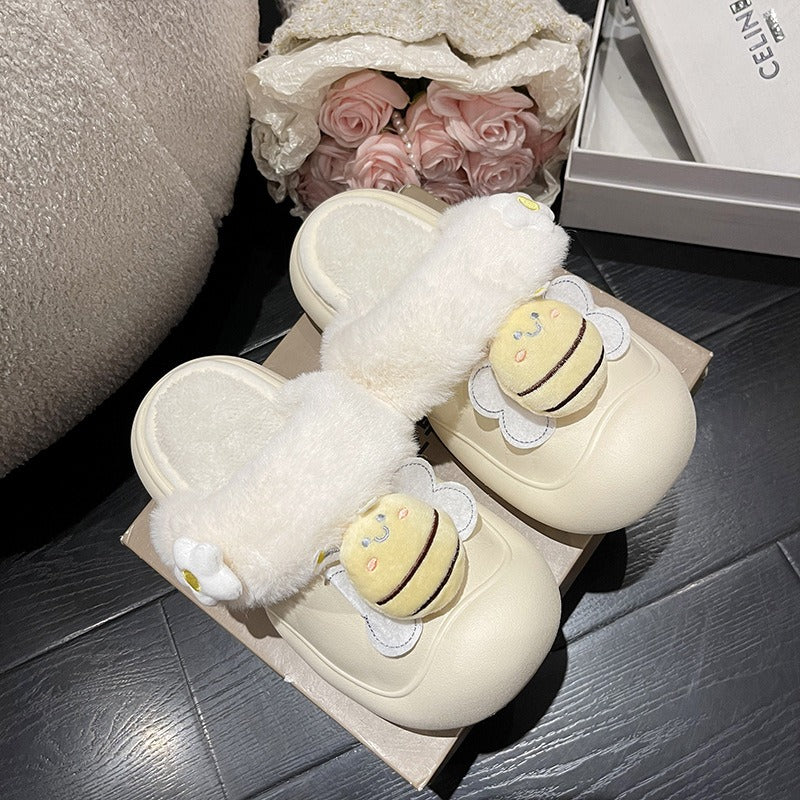 Wholesale Little Bee Autumn and Winter Non-slip Warm Plush Waterproof Cotton Slippers