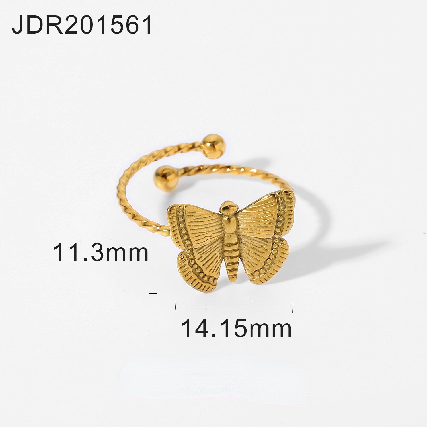 Wholesale 18K Gold Stainless Steel Adjustable Butterfly Ring with Opening