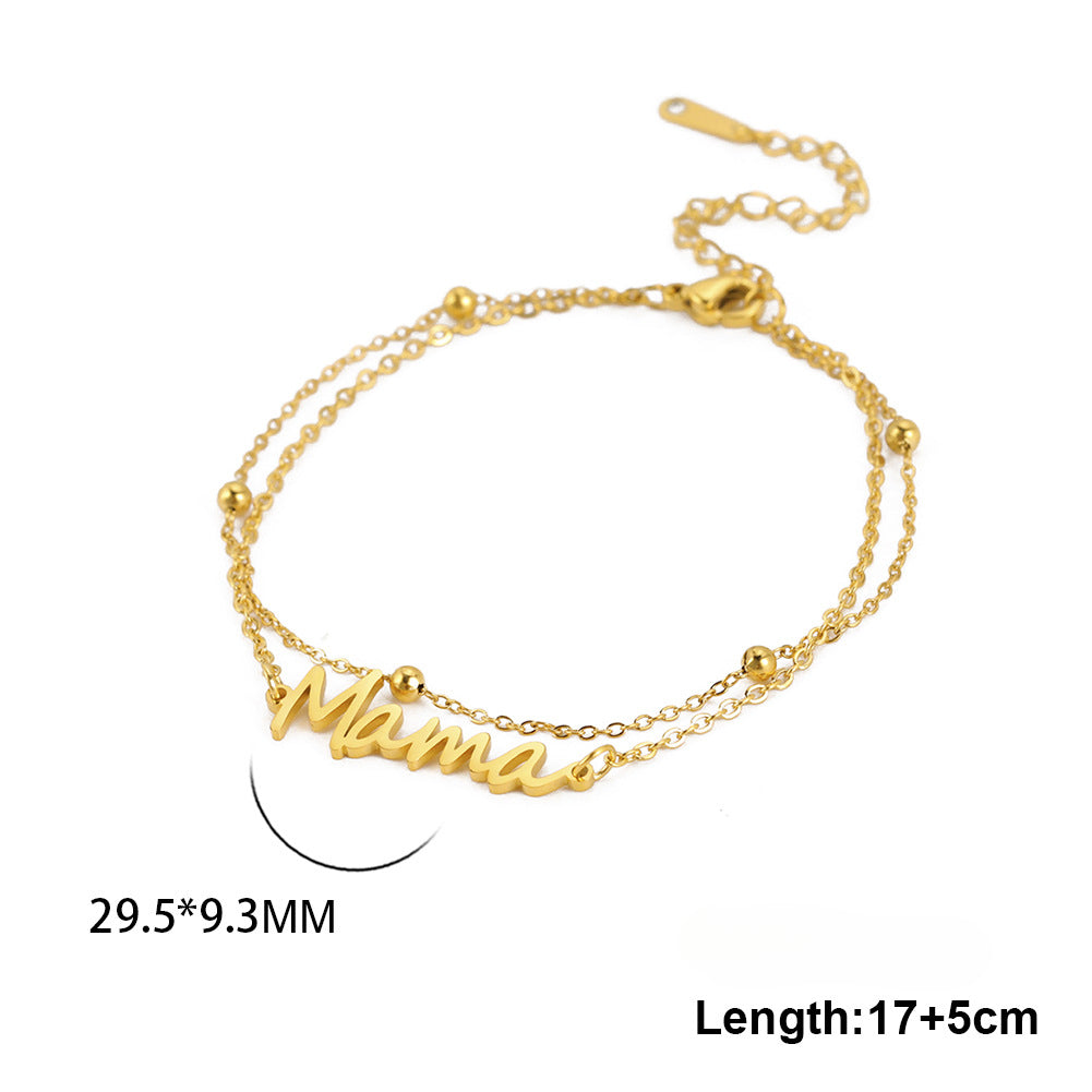 Wholesale Mother's Day Mama Stainless Steel Letter 18K Gold Stacked Beaded Chain Bracelet