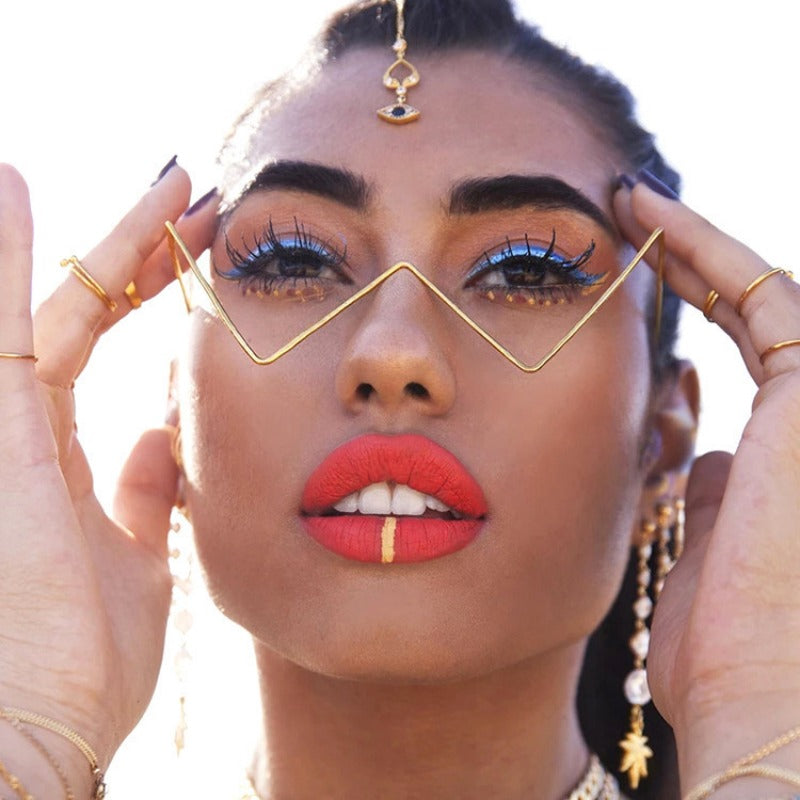 Wholesale Diamond Half Frame Street Shot V-shaped Decorative W-shaped Sunglasses