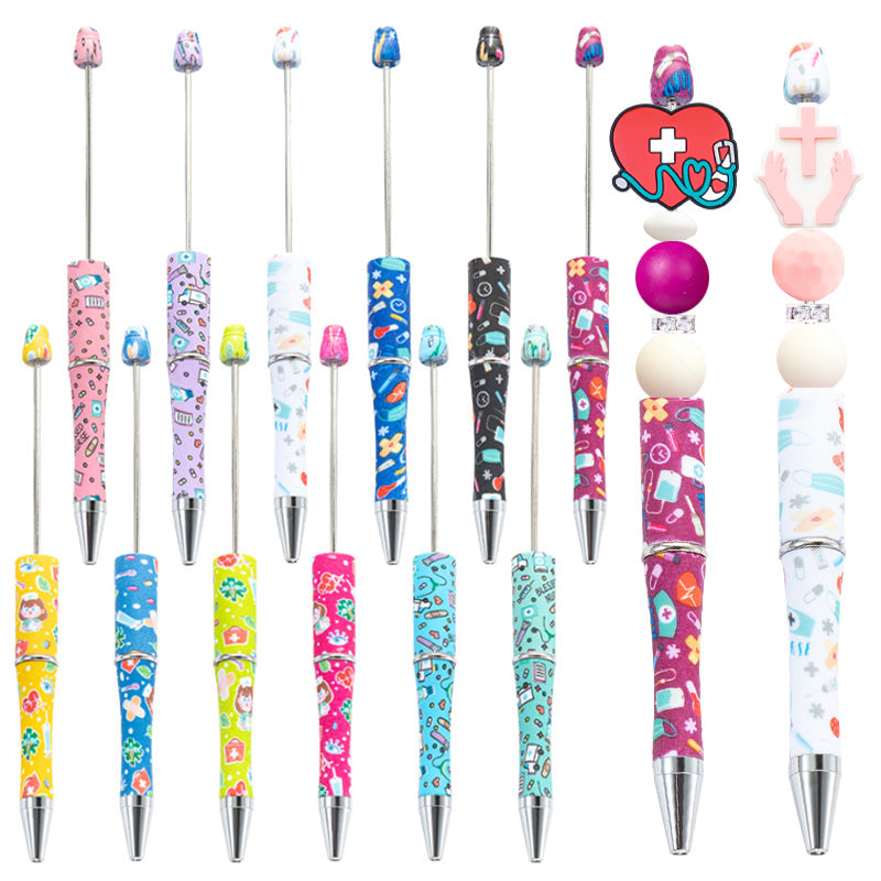 Wholesale Beadable Pen International Nurses Day Printed Plastic Pen DIY for Beaded