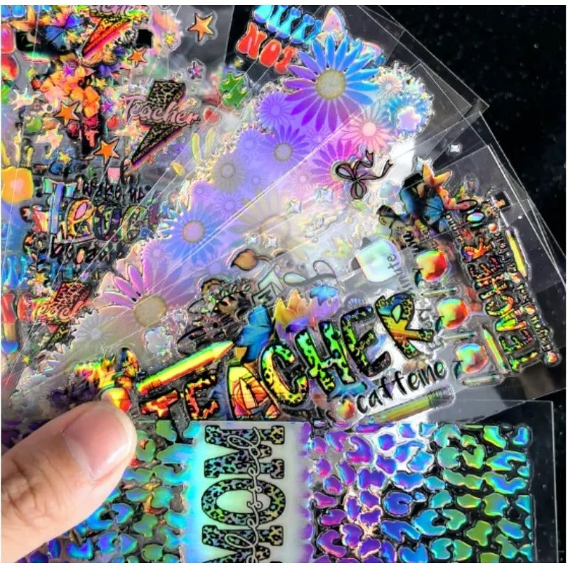 Wholesale Random Holographic Stickers 20/50/100pcs UV DTF Wraps & Cartoon Pen/Bookmark Stickers