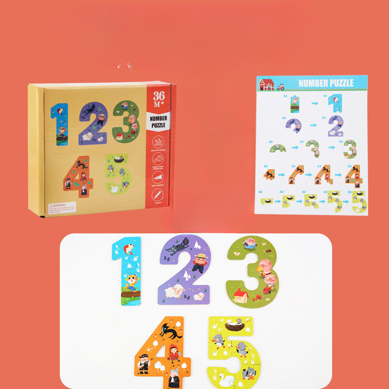 Wholesale Children's Wooden Three-dimensional Early Education Enlightenment Cartoon Animal Digital Cognitive Assembling Puzzle Toy