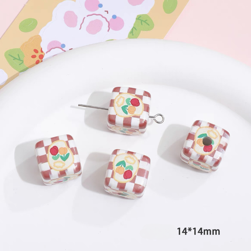 Wholesale 5pcs/pack Checkerboard Tulip Flowers Butterfly Heart Square String Beads