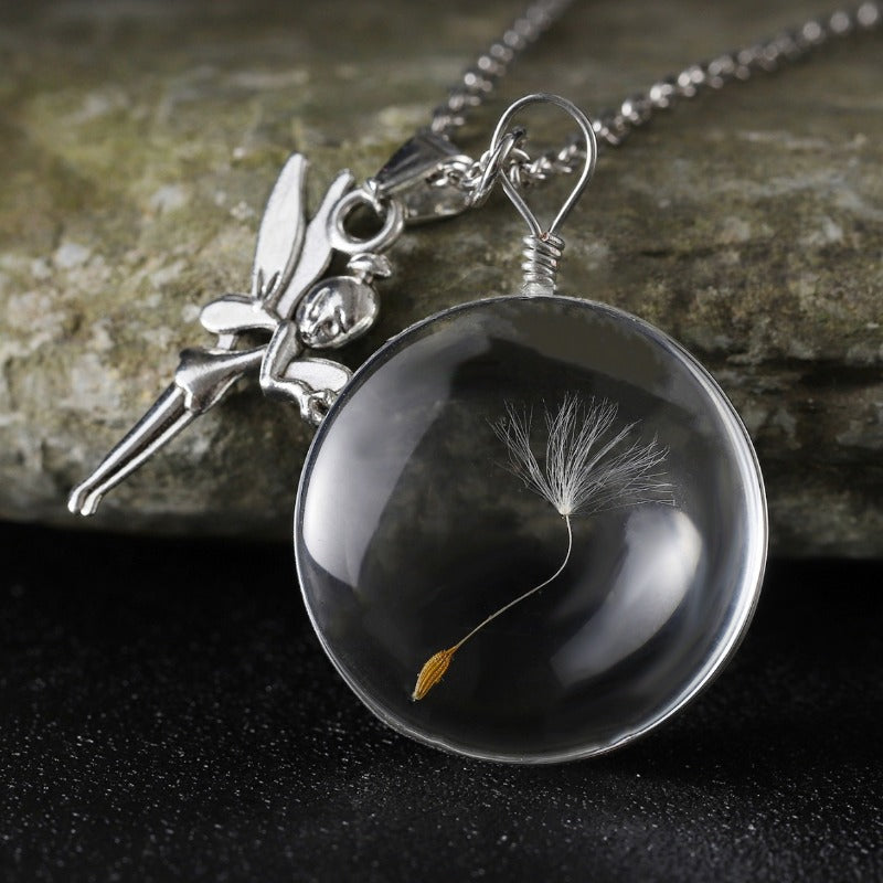 Wholesale Dandelion Oval Crystal Glass Niche High-end Gemstone Necklaces