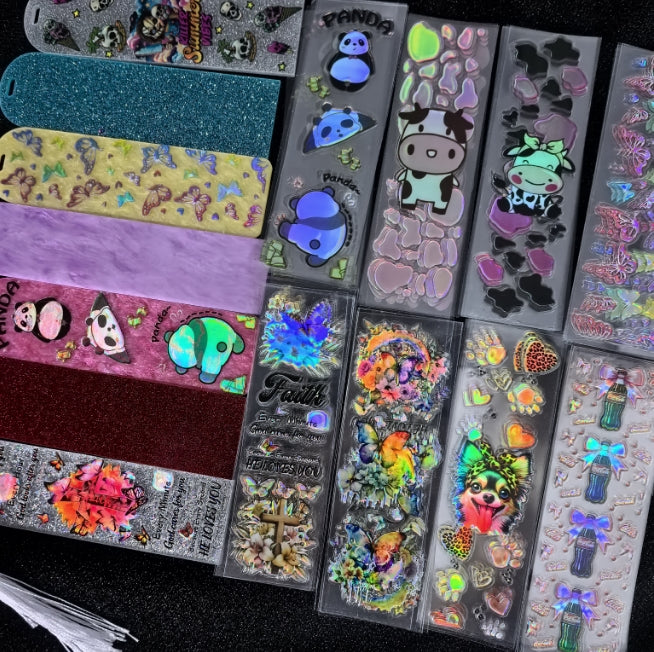 Wholesale Random Holographic Stickers 20/50/100pcs UV DTF Wraps Pen Sticker & Cartoon Random Styles Bookmark Stickers for Crafts Wraps