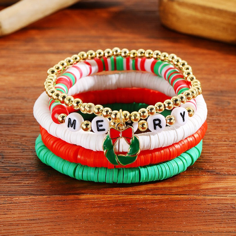 Wholesale Christmas Clay Crystal Pearl Bracelet