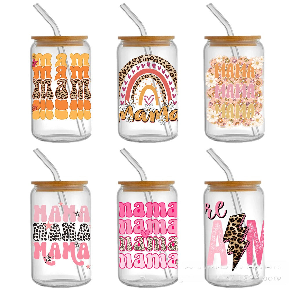 Wholesale 5pcs Mother's Day Flower Series Transparent UV DTF Transfer Crystal Cup Sticker wraps