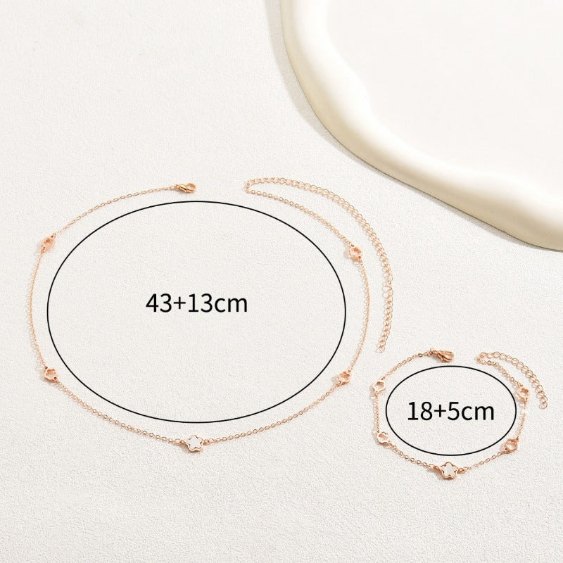 Wholesale Plum Blossom Design Rose Gold Long Earrings and Necklace Set