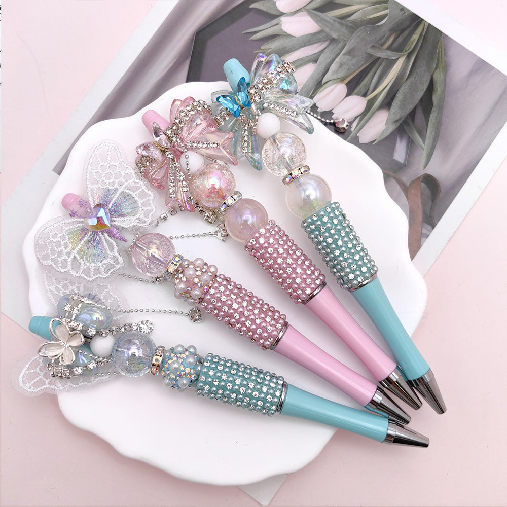 Wholesale Beaded Pen Pearl Rhinestone Bow Lace Pen Handmade Boutique Beaded Pen