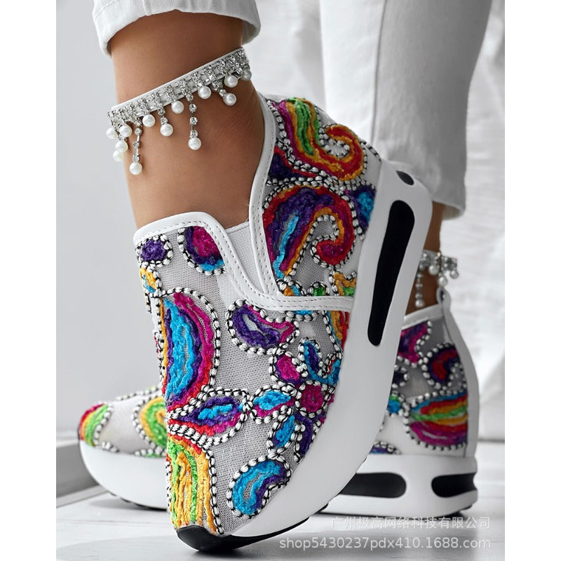 Wholesale Women's New Fashion All-match Colorful Rose Sneakers