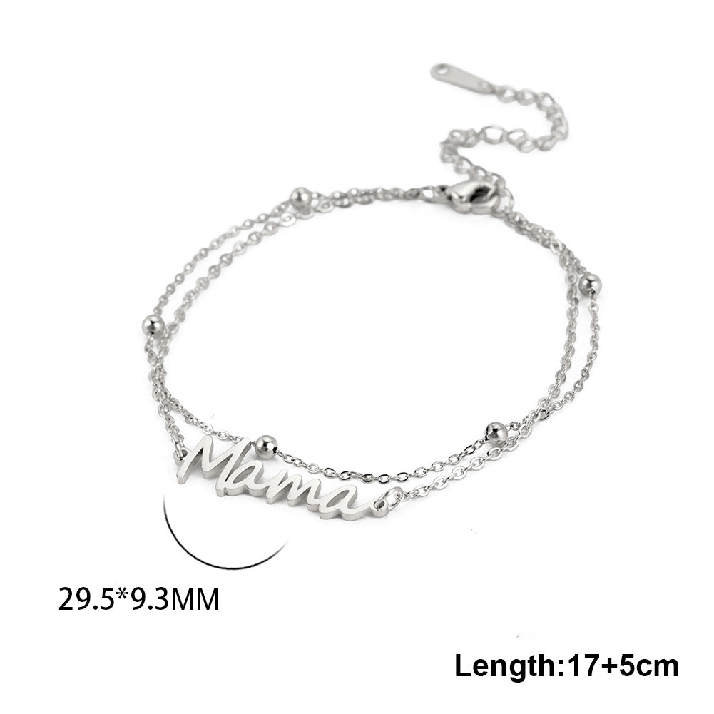 Wholesale Mother's Day Mama Stainless Steel Letter 18K Gold Stacked Beaded Chain Bracelet