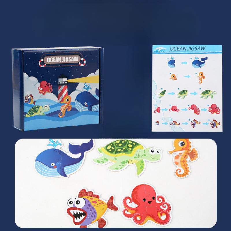 Wholesale Children's Wooden Three-dimensional Early Education Enlightenment Cartoon Animal Digital Cognitive Assembling Puzzle Toy