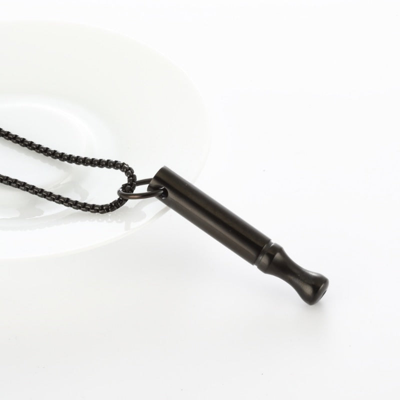 Wholesale Titanium Steel Mindfulness Breathing Meditation Calming Waist Round Tube Whistle Stress Relief Necklaces