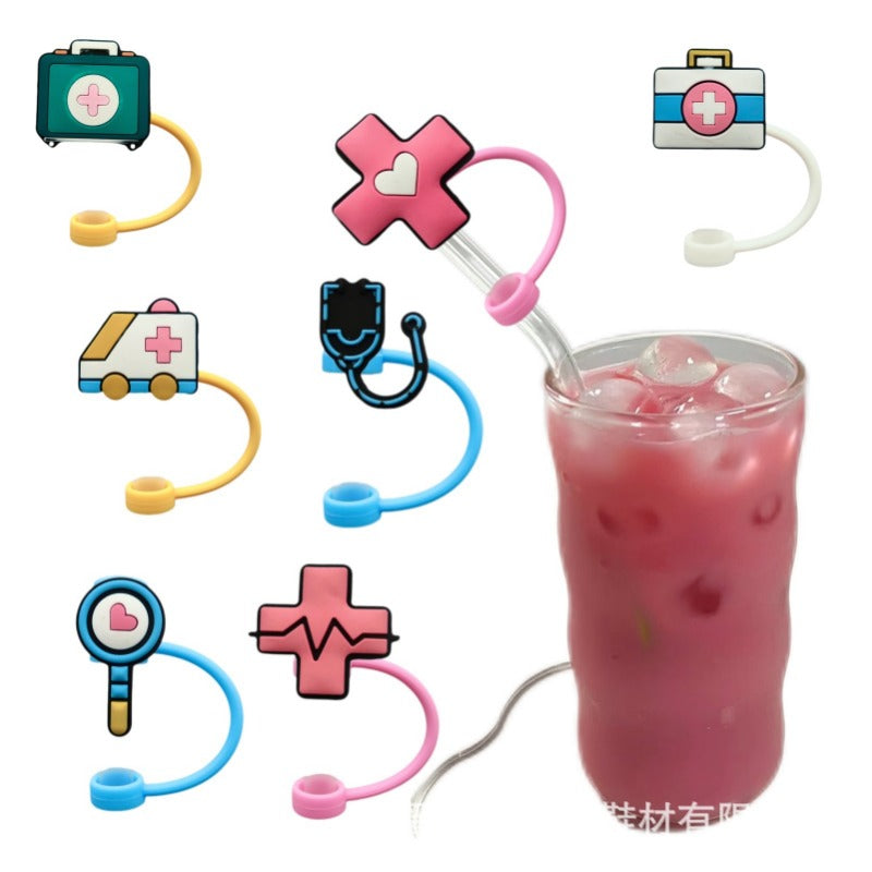 Wholesale 10pcs Cartoon Silicone Dustproof 8/10mm Straw Cover