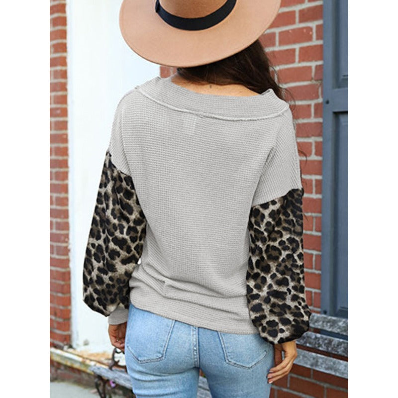 Wholesale Polyester Top Leopard Print Contrasting Color Versatile Hoodie