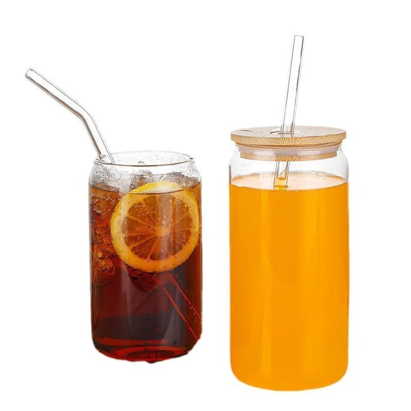 Wholesale16oz High Borosilicate Cola Cup Cold Drink Glass Cup with Lid and Straw Set