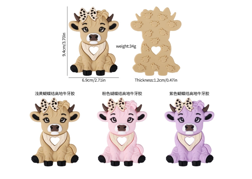 Wholesale 20pcs Creative Design Beautiful Bow Highland Cattle Teether