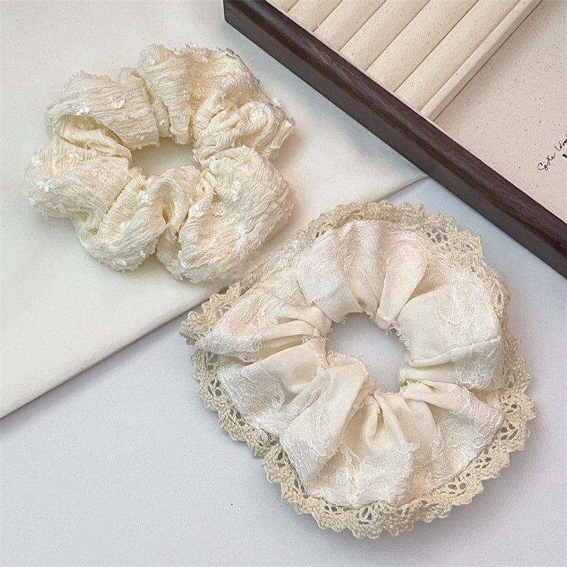 Wholesale Small Fragrant Cream, White Lace Edge, Large Intestine Hair Ring