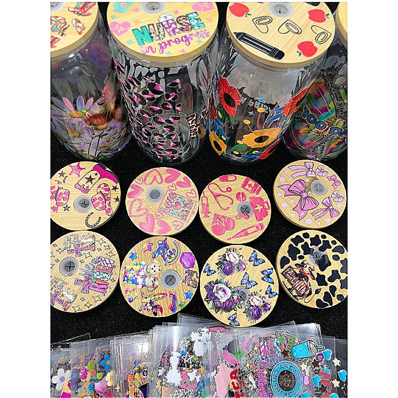 Wholesale Random 20pcs UV DTF Packing and Cartoon Crafts Random Cup Lid Stickers