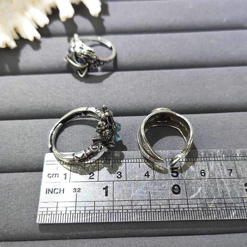 Wholesale Blue Crystal Cat Skull Adjustable Finger Ring