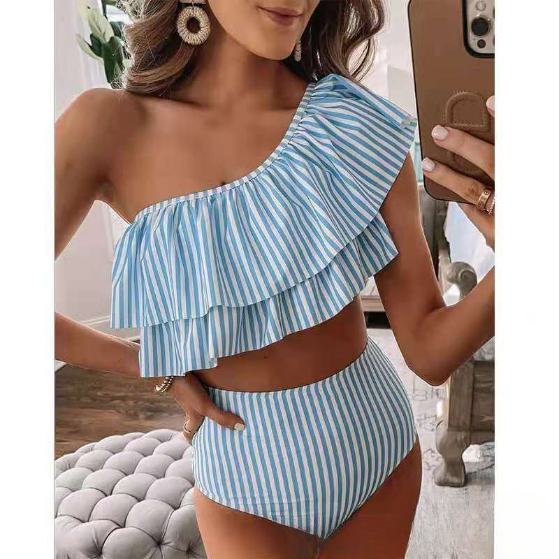 Wholesale Split Stripe Polyester Swimwear