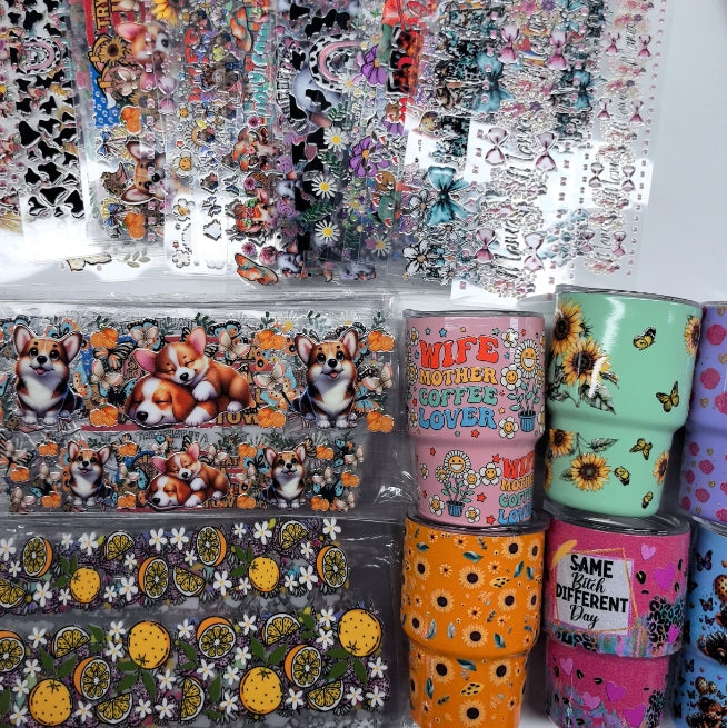 Wholesale 3oz mini stainless steel cup UV DTF stickers Random 20pcs/50pcs Wraps For DIY Craft