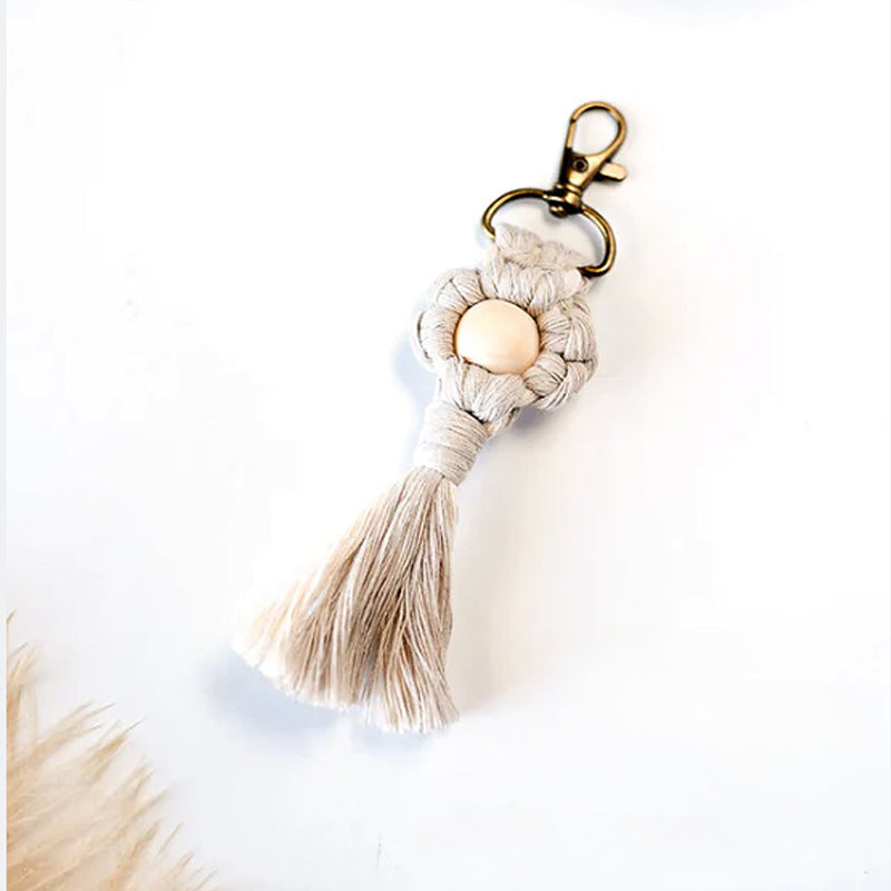Wholesale Hand Woven Cotton Thread Small Flower Tassel Keychain