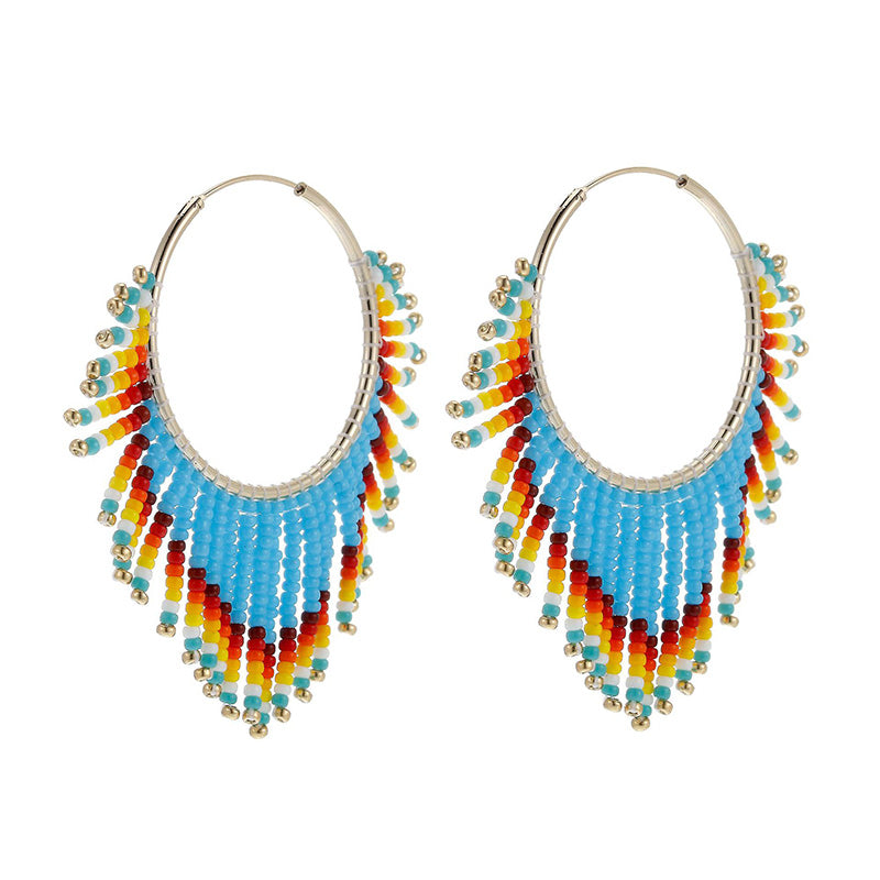 Venta al por mayor Boho Tassel Gradient Bead Pendientes OLY-ES-LC004