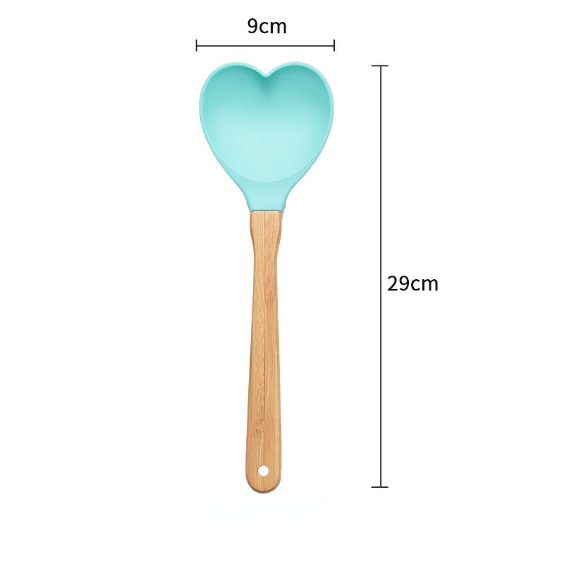 Wholesale Wooden Handle Heart Shape Silicone Spoon