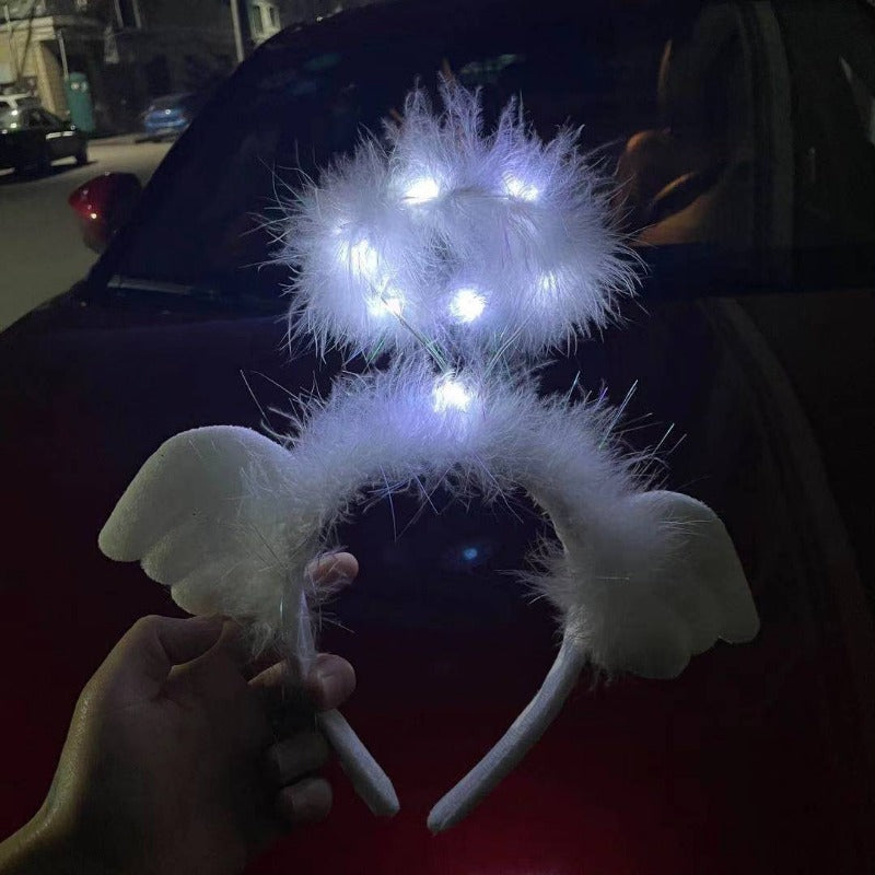 Wholesale Plush Angel Wings Feather Glowing Hair Hoops