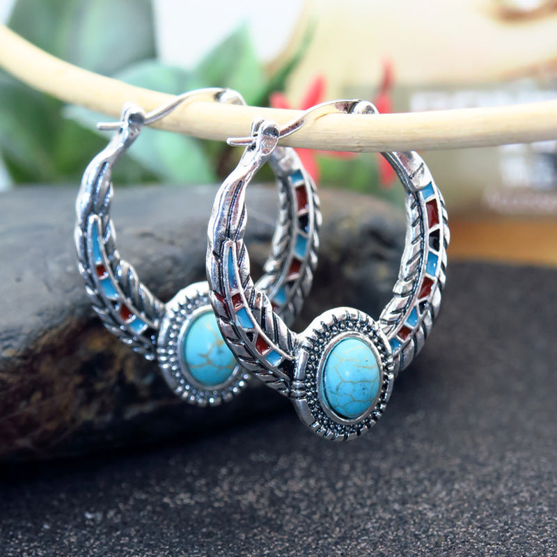 Wholesale Turquoise Eagle Feather Metal Earrings