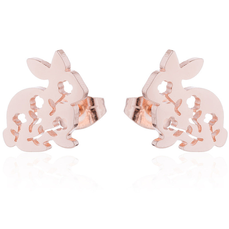 Wholesale Cute Hollow Rabbit Stainless steel Ear Studs