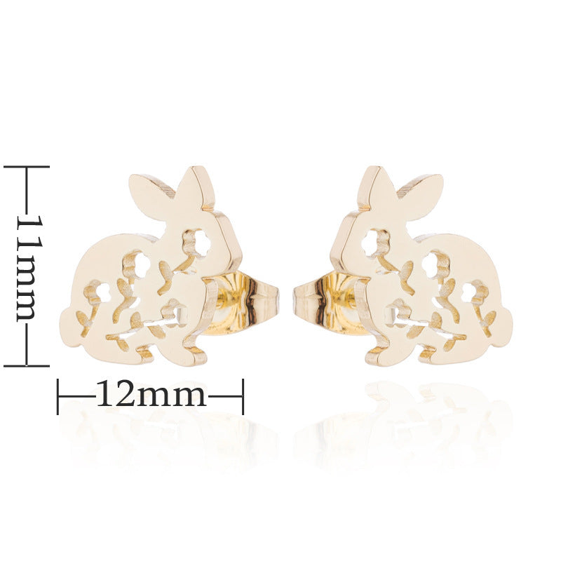 Wholesale Cute Hollow Rabbit Stainless steel Ear Studs