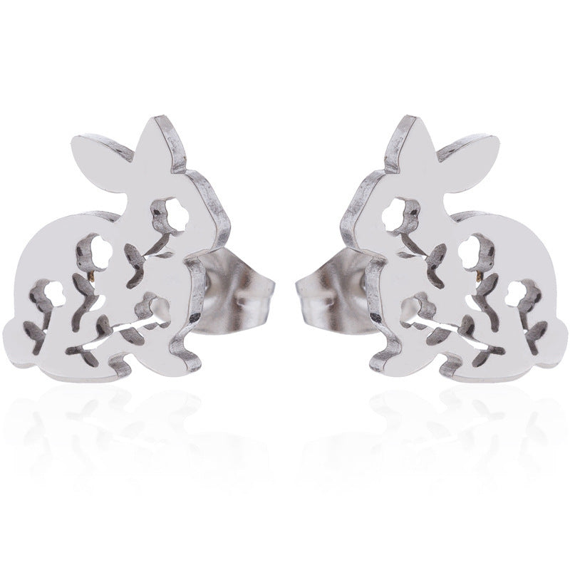 Wholesale Cute Hollow Rabbit Stainless steel Ear Studs