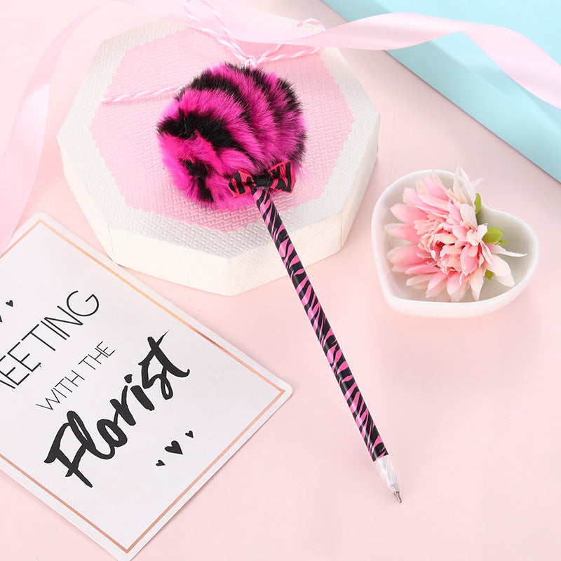 Wholesale Leopard Print Fur Ball Plastic Ballpoint Pen