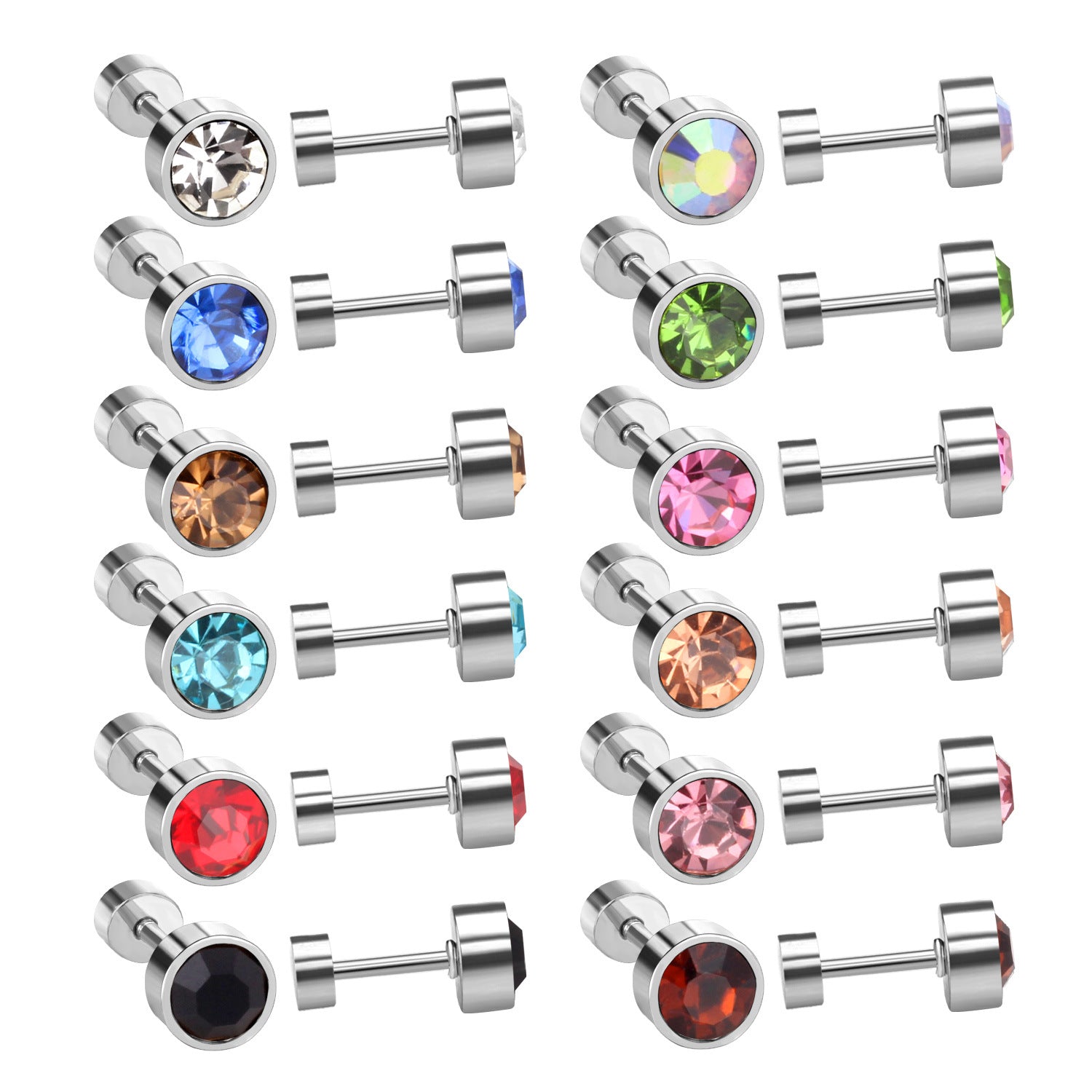 Wholesale 12 Pairs Of Stainless Steel Ear Studs Earrings